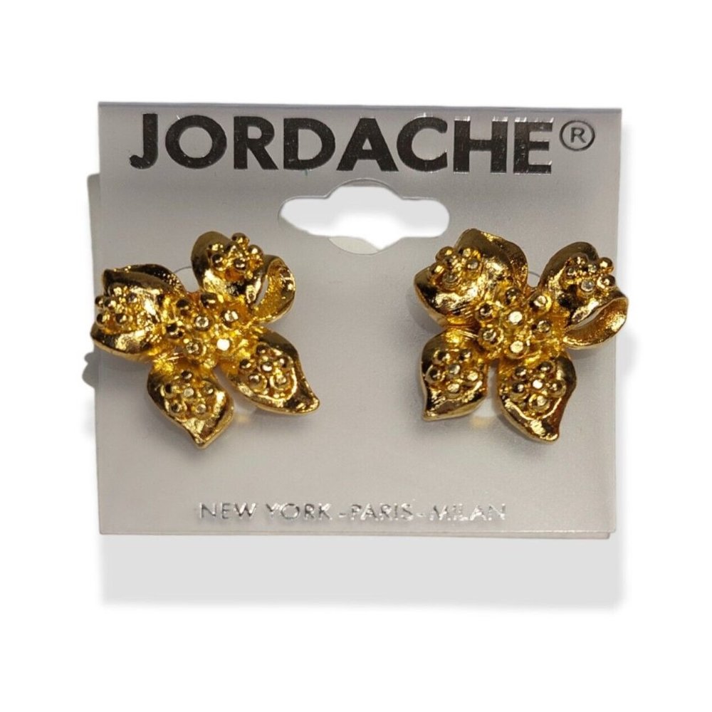 Jordache Gold Colored Clip On Earrings Flowers No Pierce Fashion Jewelry Large